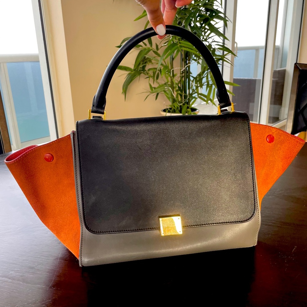 CELINE🖤🧡🖤Tricolor Trapeze Bag Leather Large